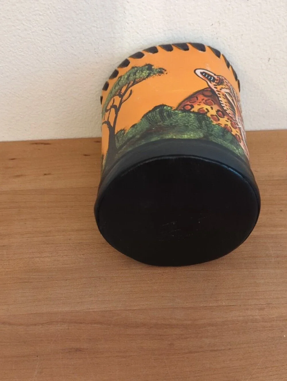Hand-Painted Orange Jaguar Leather Pencil Holder -